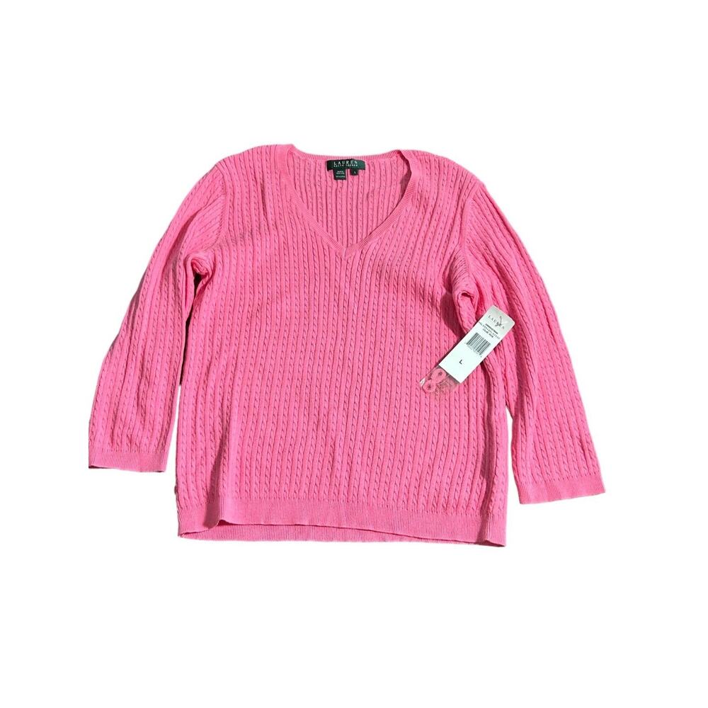 Lauren Ralph Lauren Sweater Womens Large Pink Cable Knit Classic Fit Preppy NWT